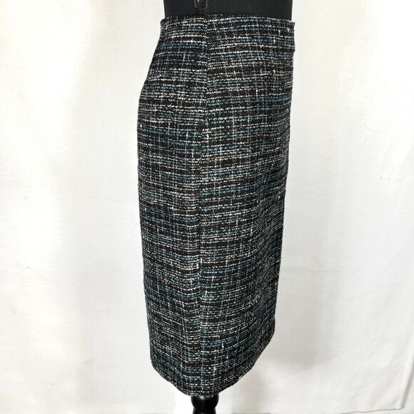 Ann Taylor Wool Blend Straight Skirt Black Blue Tweed Lined Mini Skirt - Picture 3 of 11